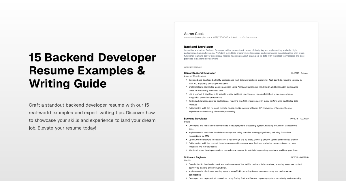 Backend Developer Resume Examples Writing Guide