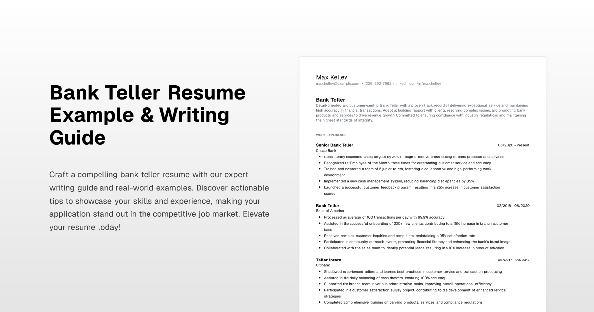 Bank Teller Resume Example Writing Guide