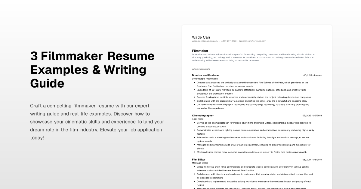 Filmmaker Resume Examples Writing Guide