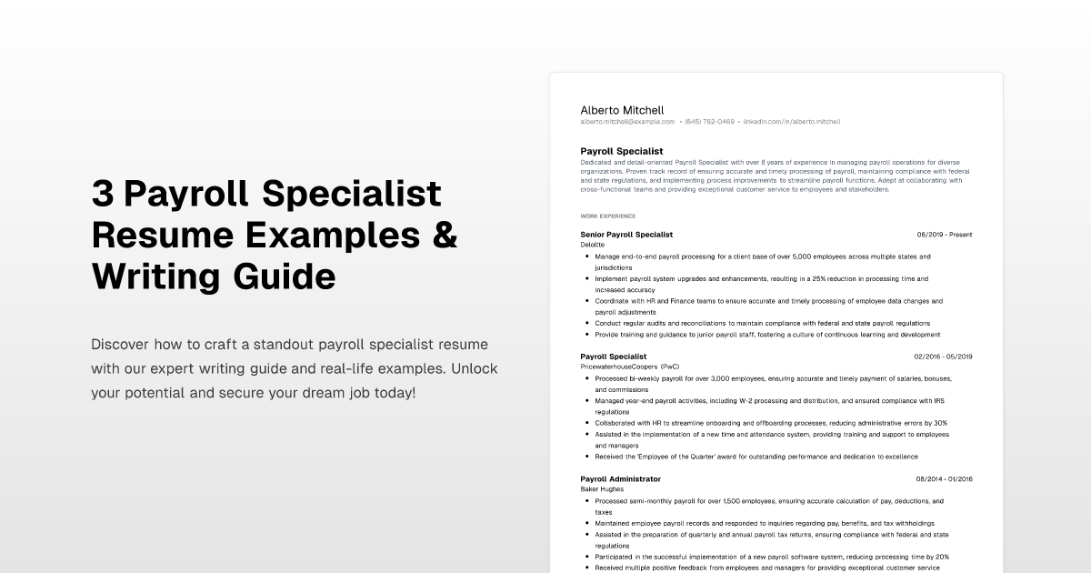 3 Payroll Specialist Resume Examples Writing Guide