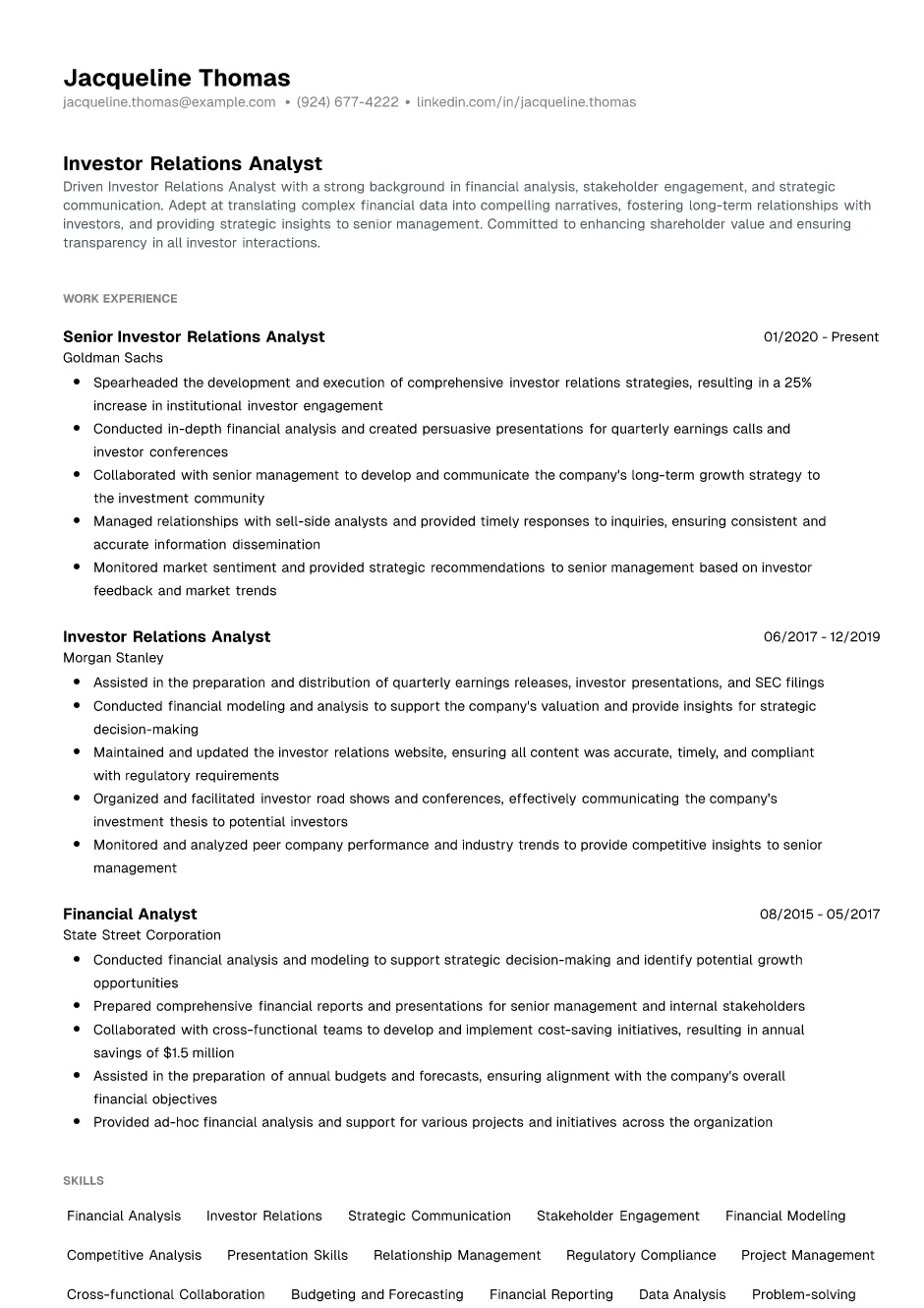 Investor Relations Analyst