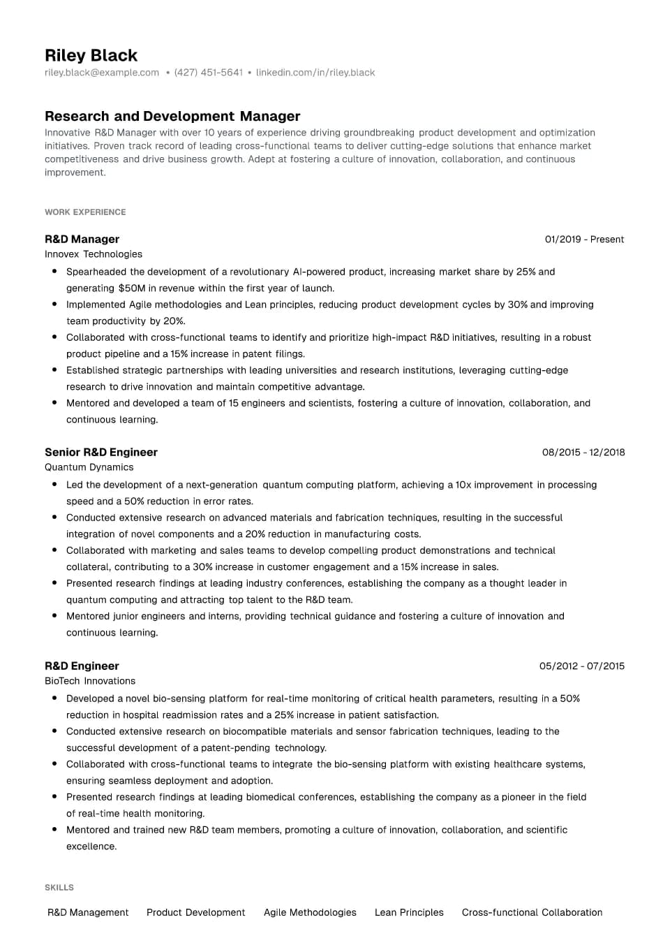 Research and Development Manager