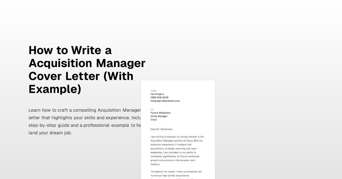 How to Write a Acquisition Manager Cover Letter (With Example)