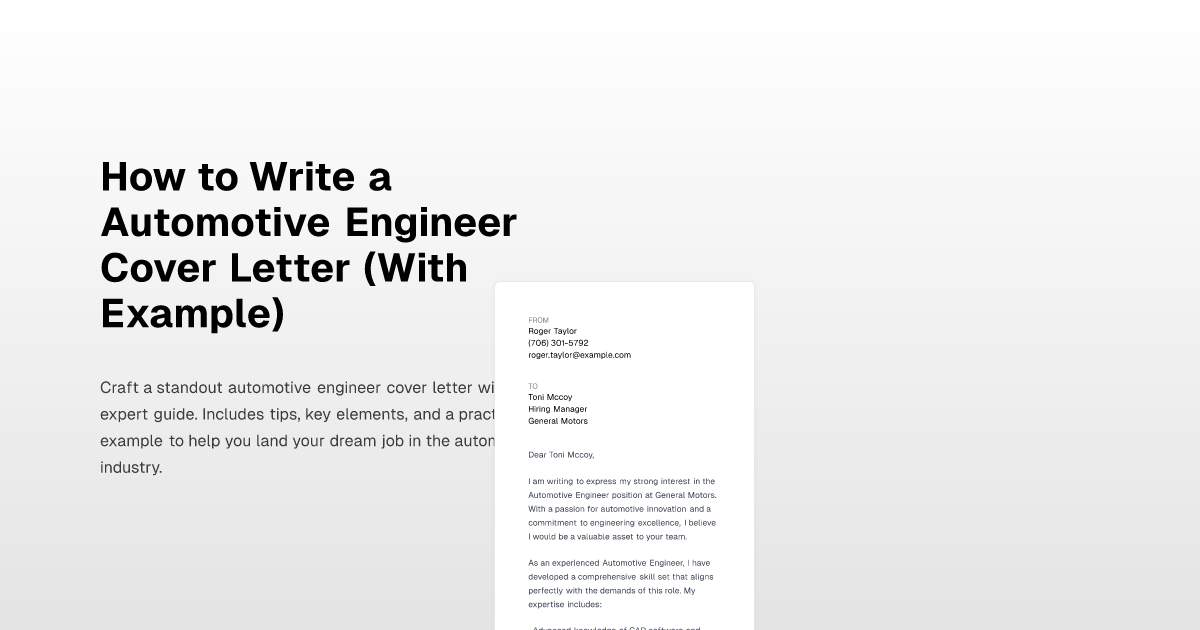 How To Write A Automotive Engineer Cover Letter With Example