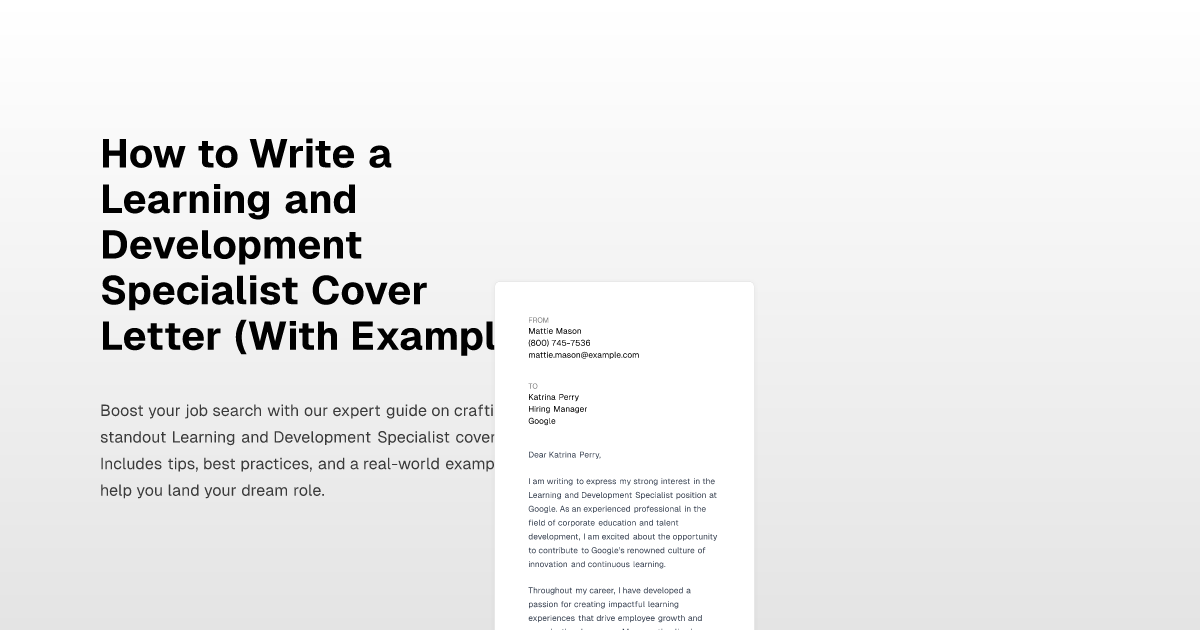 How to Write a Learning and Development Specialist Cover Letter (With ...