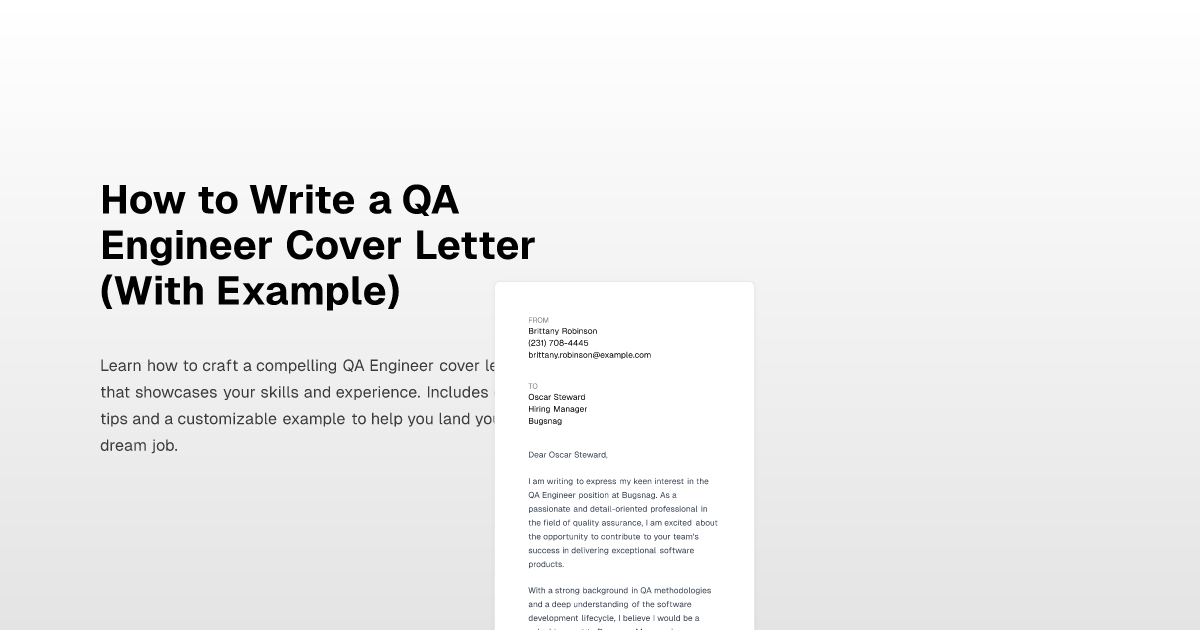 qa engineer cover letter examples