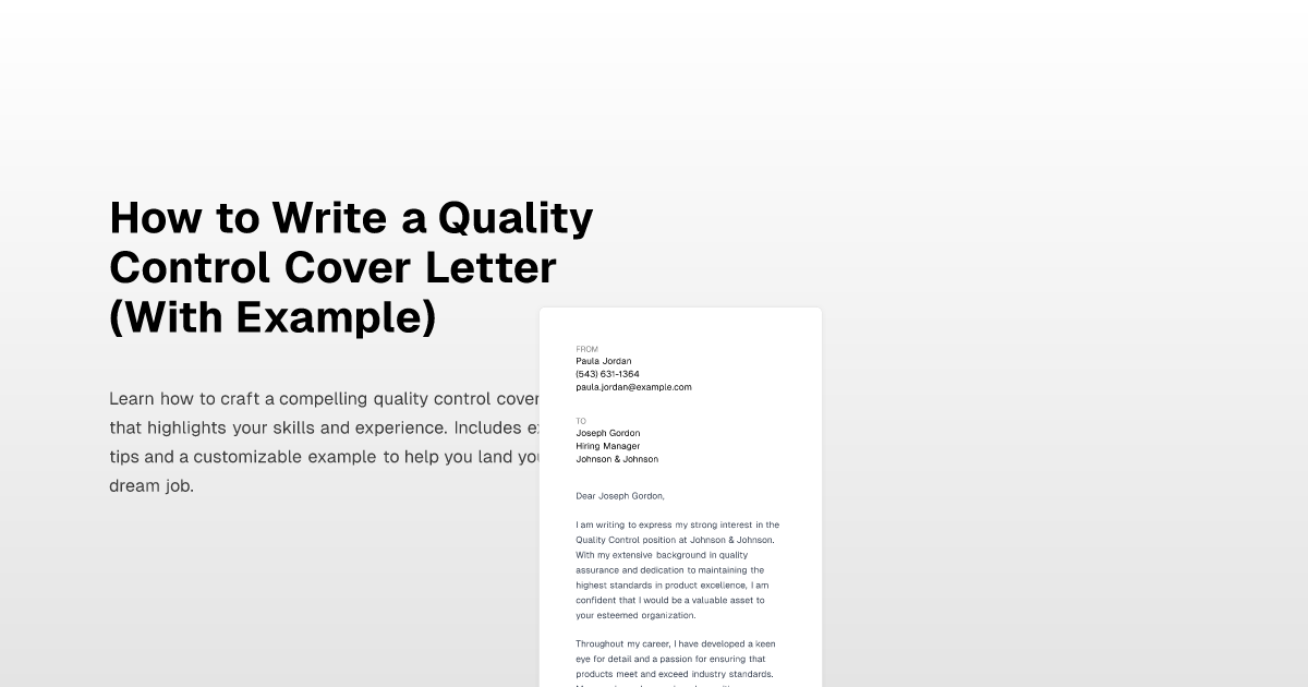 How to Write a Quality Control Cover Letter (With Example)