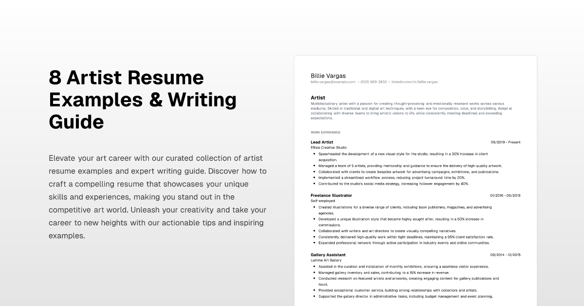 8 Artist Resume Examples amp Writing - Artist