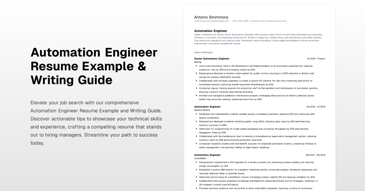 Automation Engineer Resume Example & Writing Guide