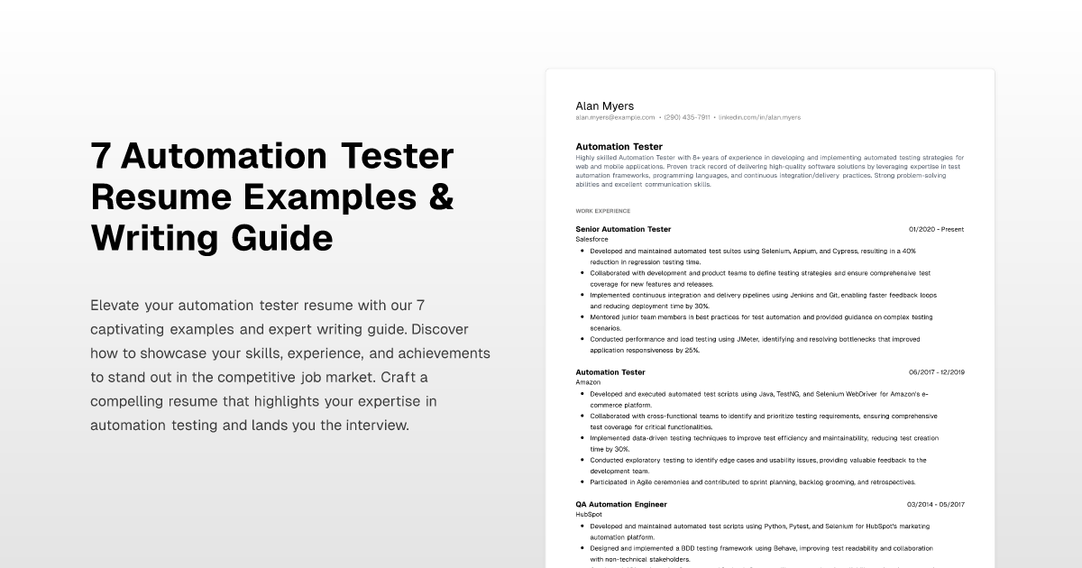 7 Automation Tester Resume Examples & Writing Guide