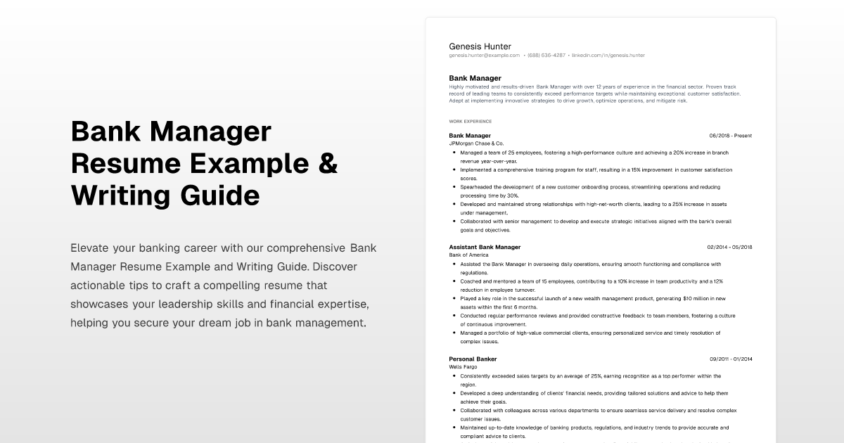 Bank Manager Resume Example And Writing Guide