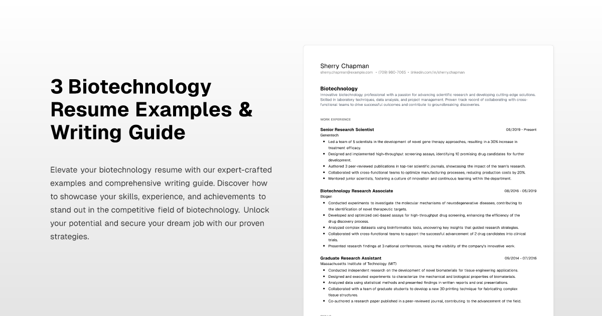 3 Biotechnology Resume Examples & Writing Guide