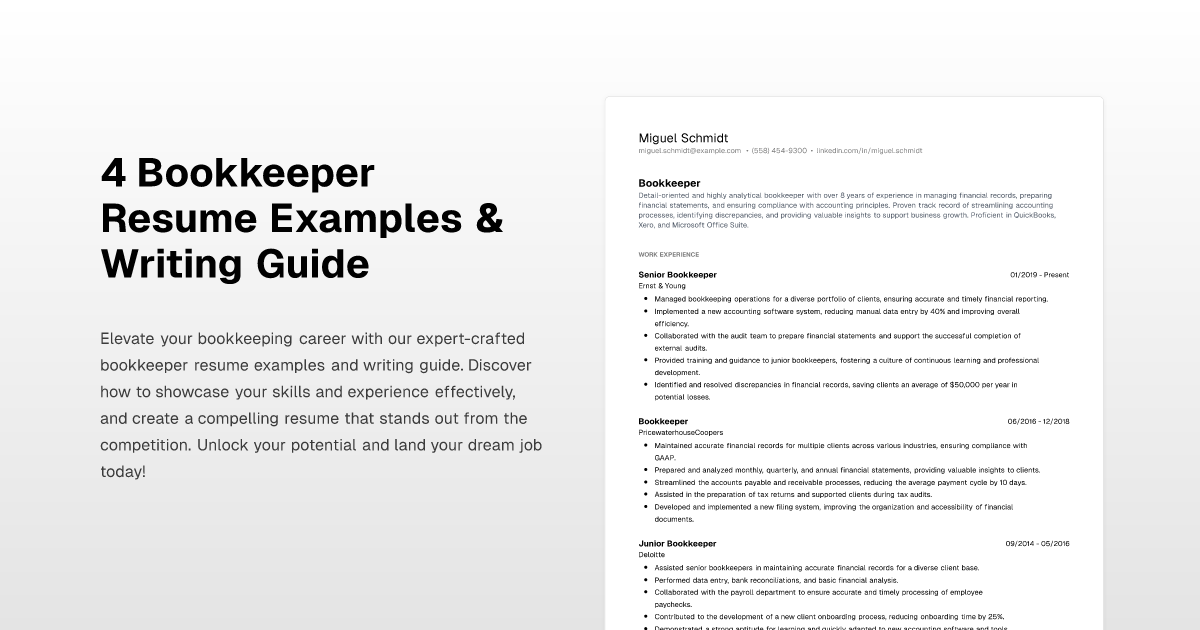 4 Bookkeeper Resume Examples And Writing Guide 