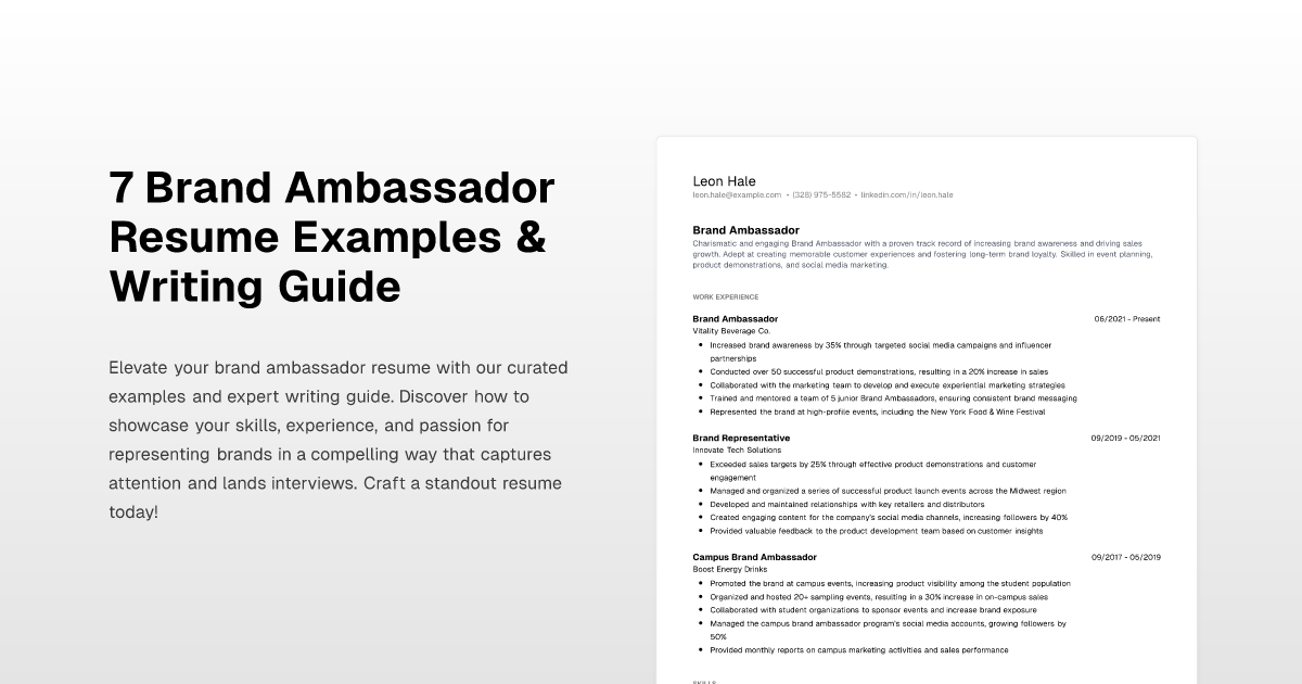 7 Brand Ambassador Resume Examples & Writing Guide