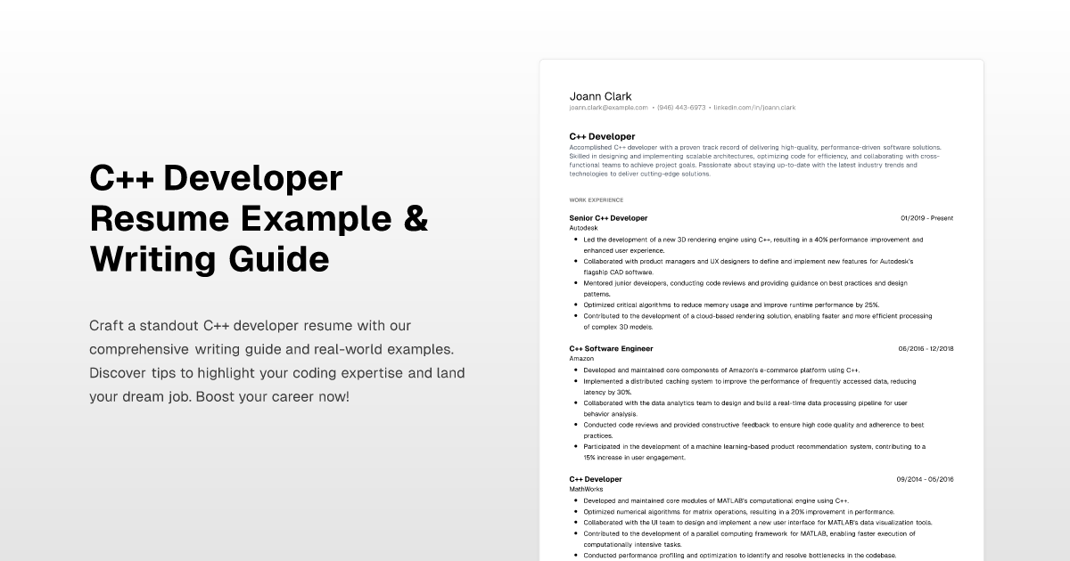 C++ Developer Resume Example & Writing Guide