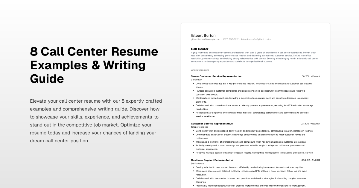 8 Call Center Resume Examples & Writing Guide