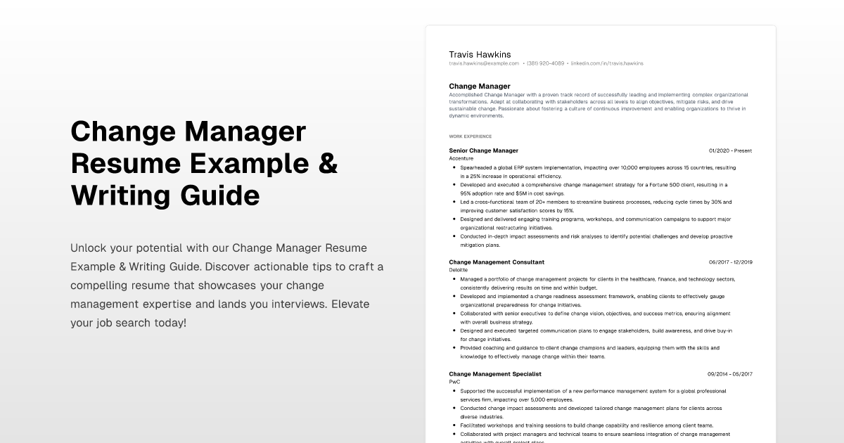 Change Manager Resume Example & Writing Guide