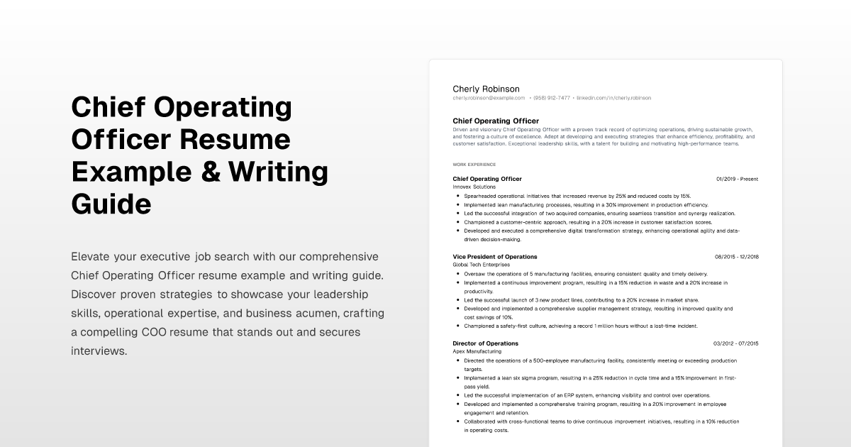Chief Operating Officer Resume - Chief Operating Officer