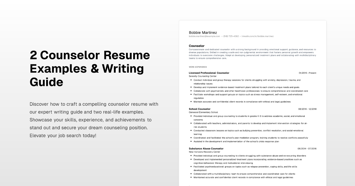 2 Counselor Resume Examples & Writing Guide