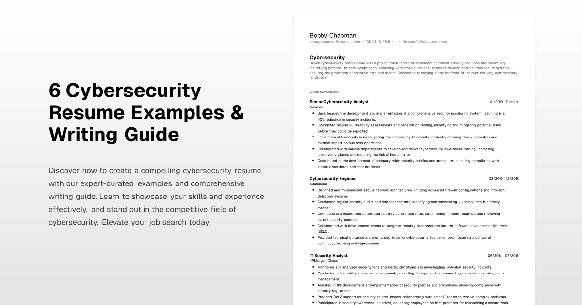 6 Cybersecurity Resume Examples - Cybersecurity