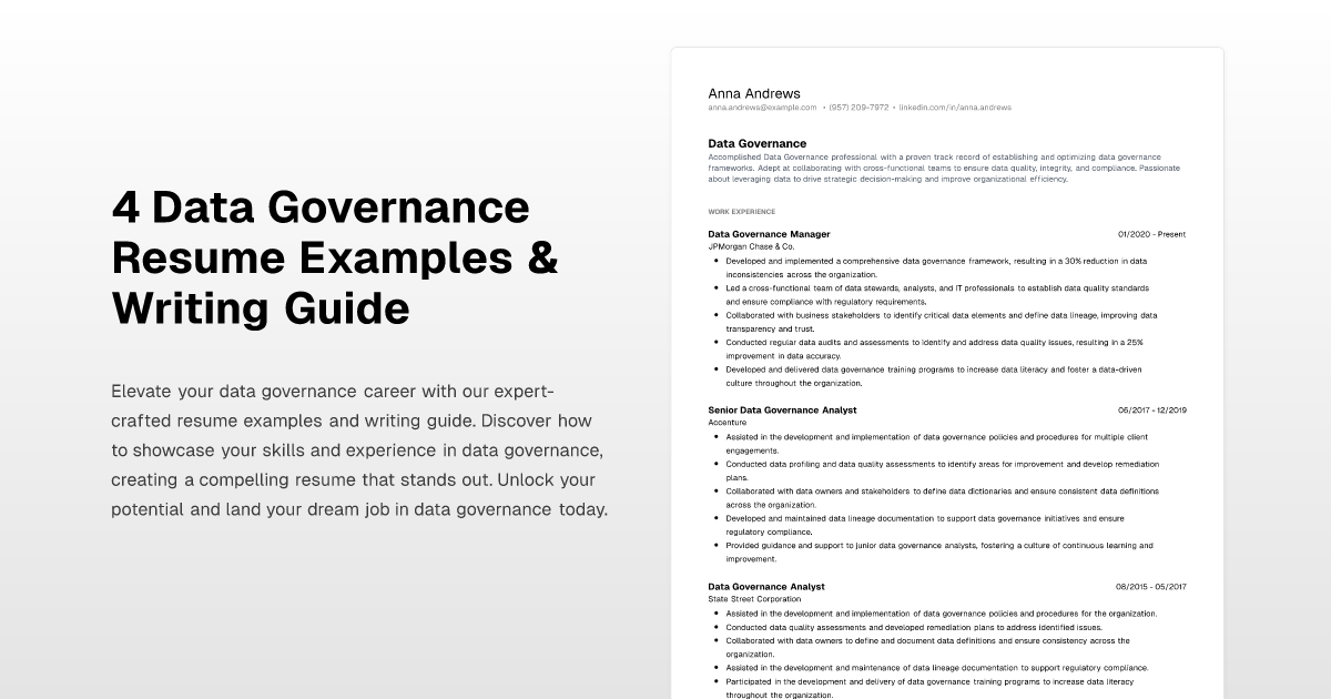 4 Data Governance Resume Examples And Writing Guide 3645