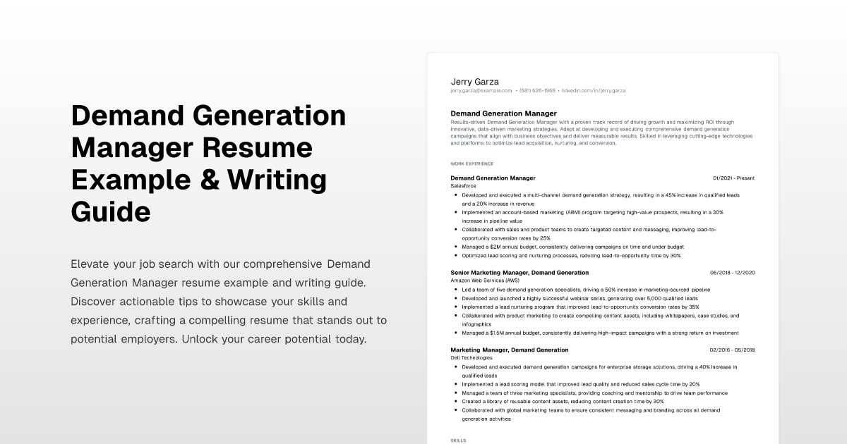 Demand Generation Manager Resume Example & Writing Guide