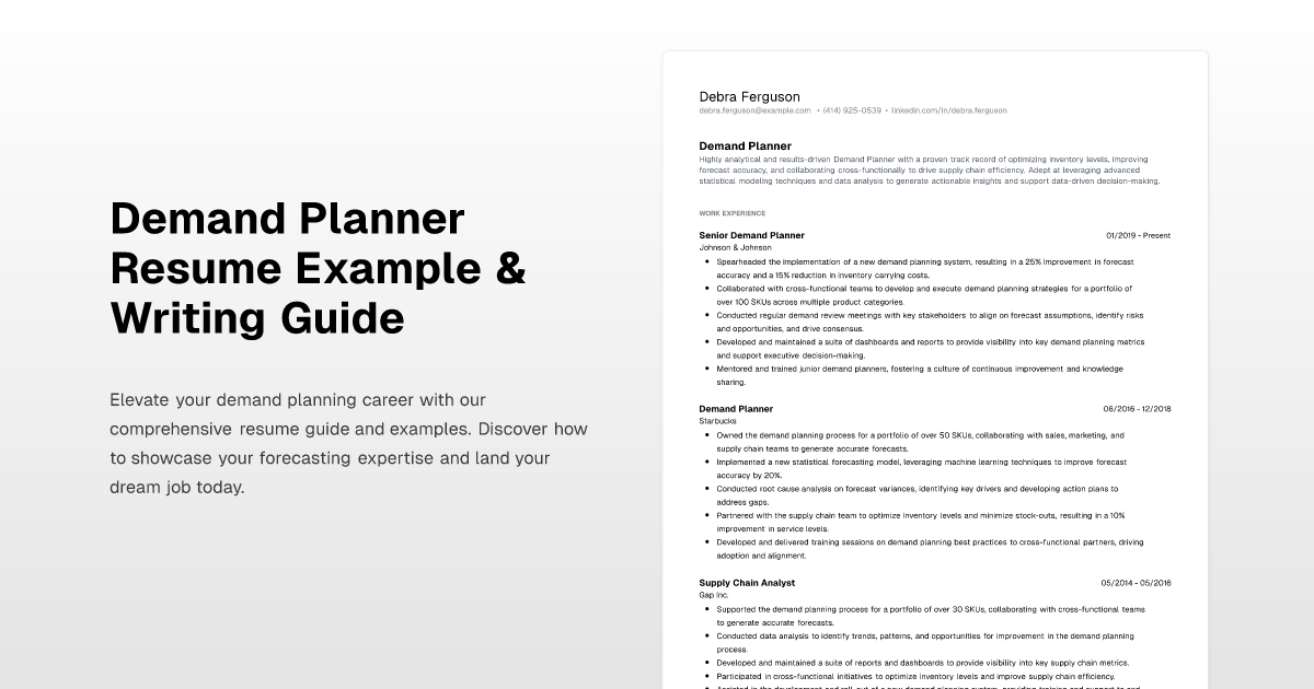 Demand Planner Resume Example & Writing Guide