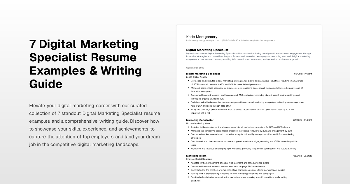 7 Digital Marketing Specialist Resume Examples & Writing Guide