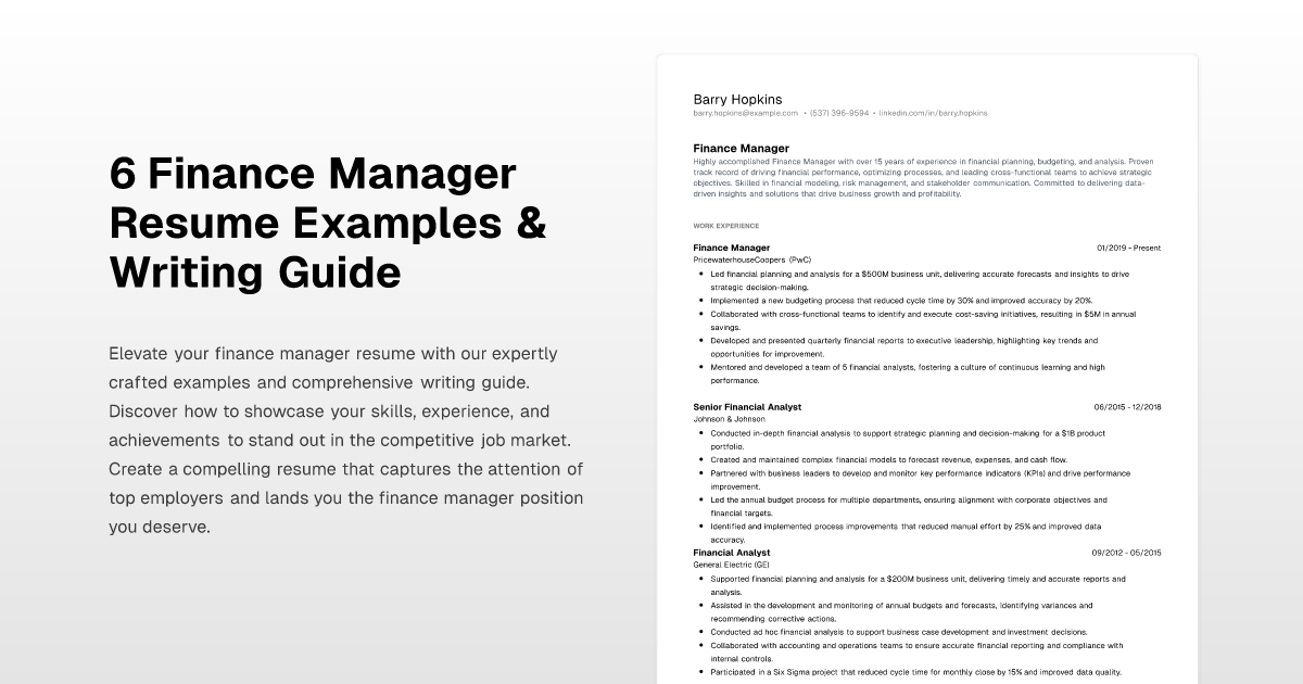 6 Finance Manager Resume Examples And Writing Guide