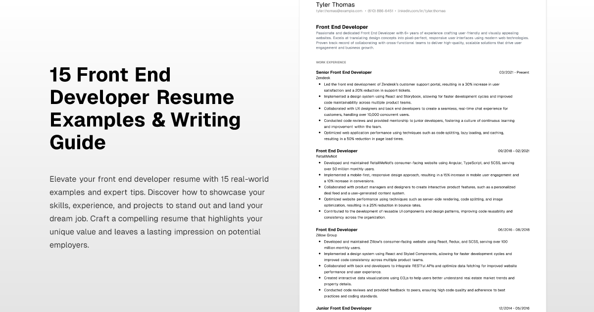 15 Front End Developer Resume Examples And Writing Guide 4140