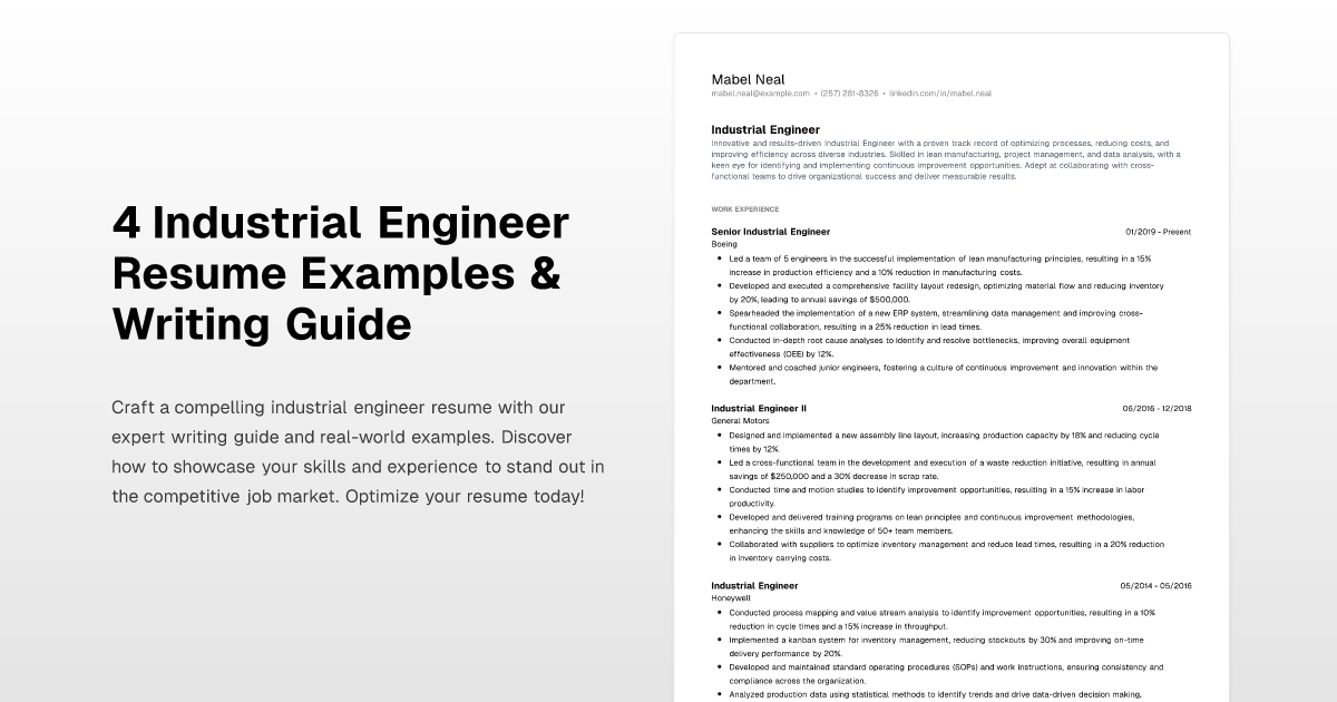 4 Industrial Engineer Resume Examples & Writing Guide