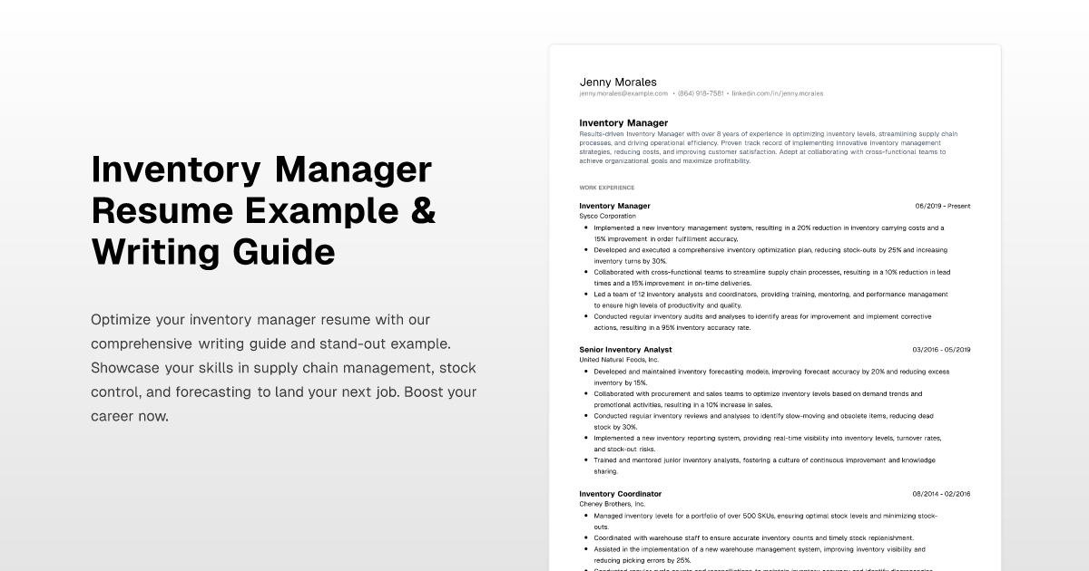 Inventory Manager Resume Example & Writing Guide