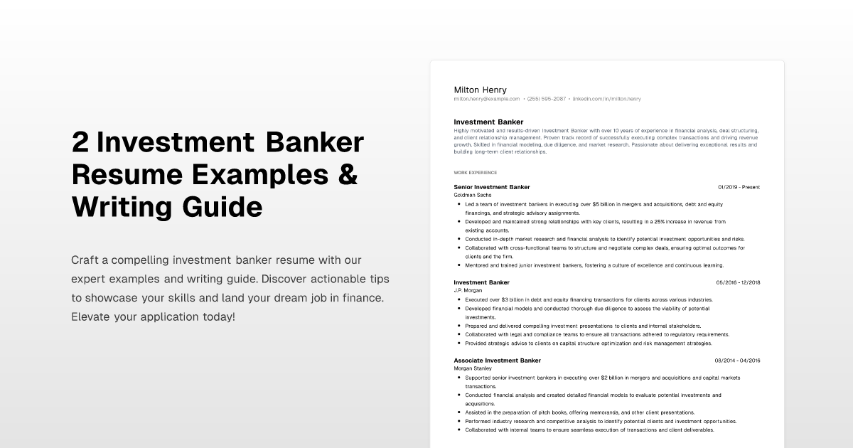 2 Investment Banker Resume Examples - Investment Banker