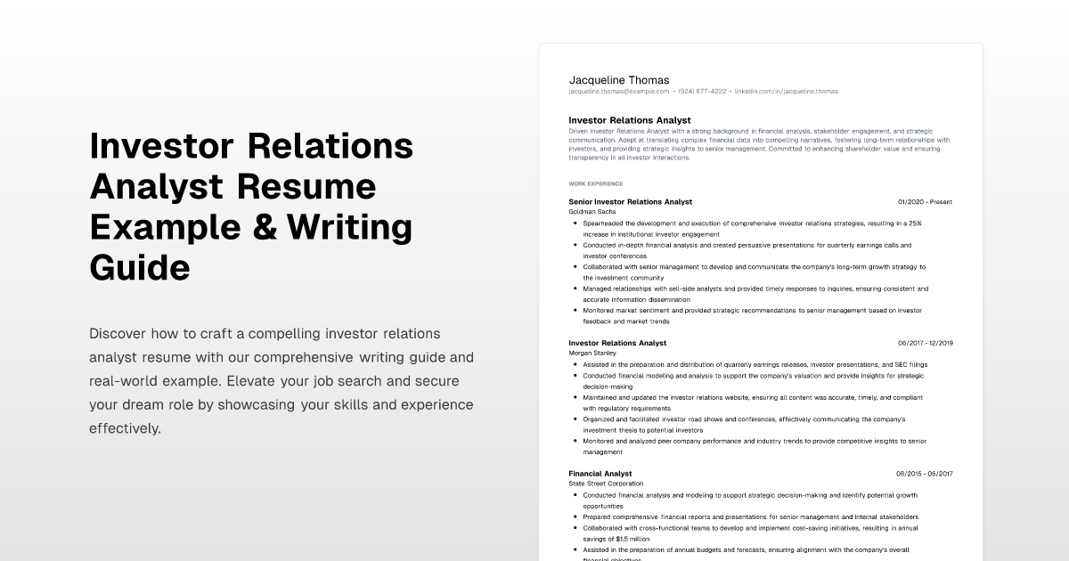 Investor Relations Analyst Resume Example & Writing Guide