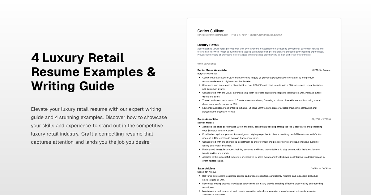 4 Luxury Retail Resume Examples & Writing Guide