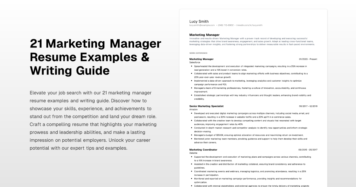 21 Marketing Manager Resume Examples And Writing Guide