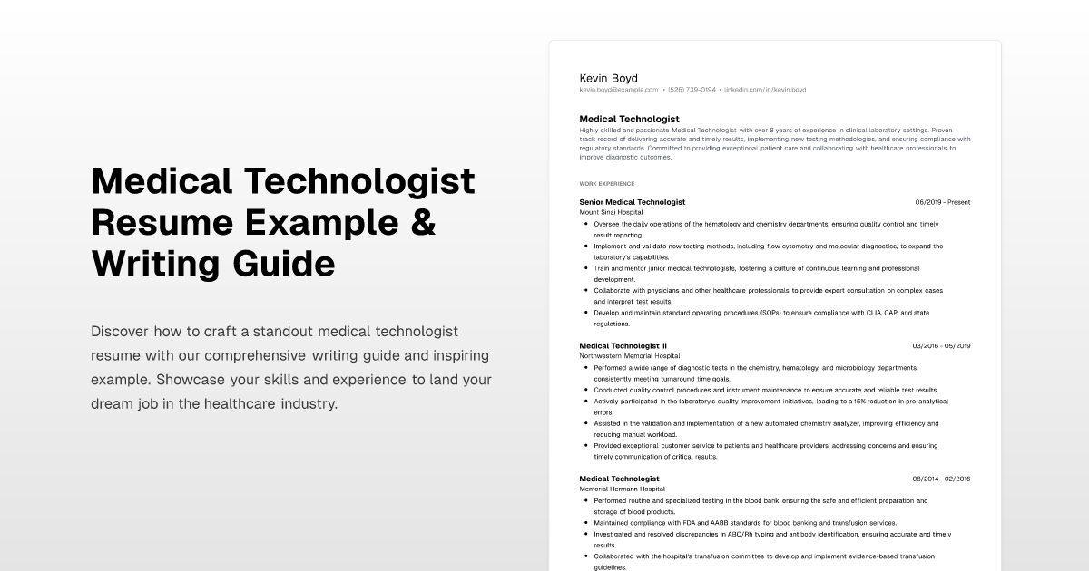 Medical Technologist Resume Example - Medical Technologist
