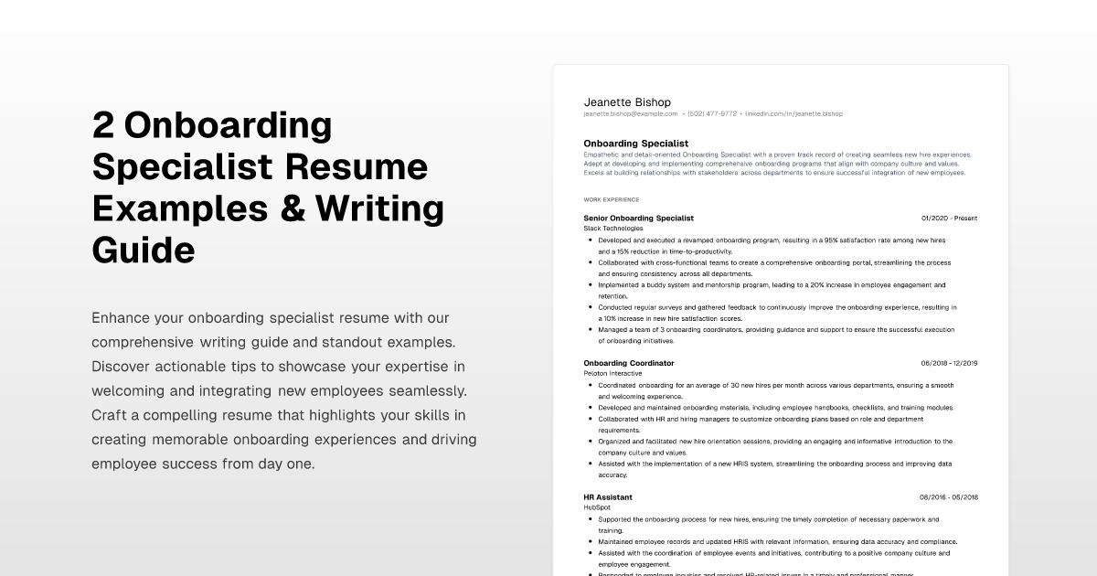 2 Onboarding Specialist Resume Examples & Writing Guide