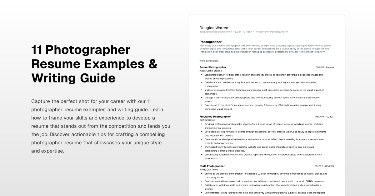 11 Photographer Resume Examples & Writing Guide