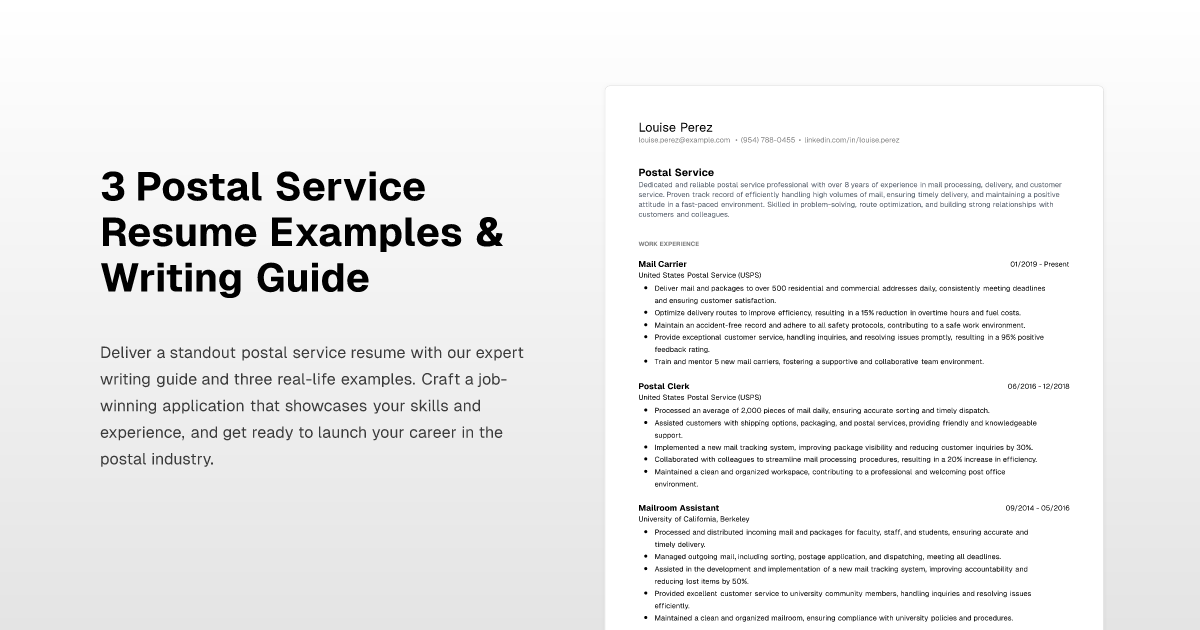 3 Postal Service Resume Examples And Writing Guide