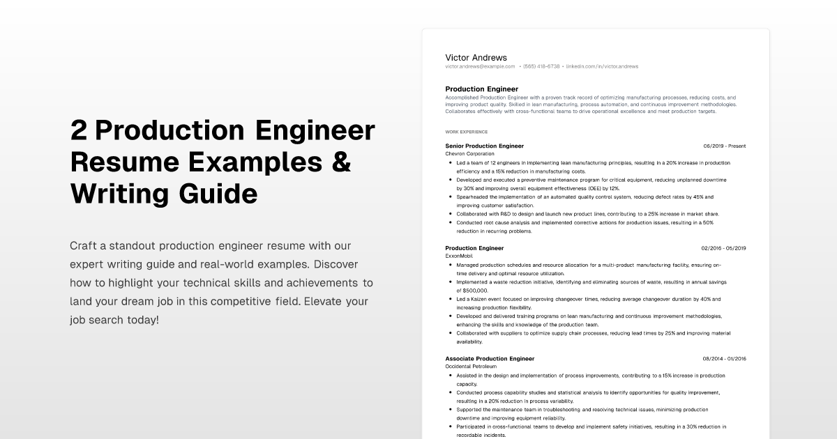 2 Production Engineer Resume Examples & Writing Guide