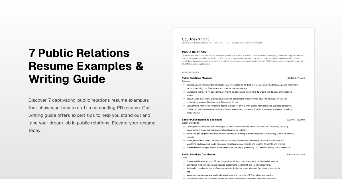 7 Public Relations Resume Examples - Public Relations