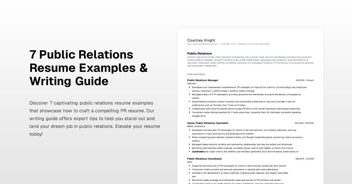 7 Public Relations Resume Examples & Writing Guide