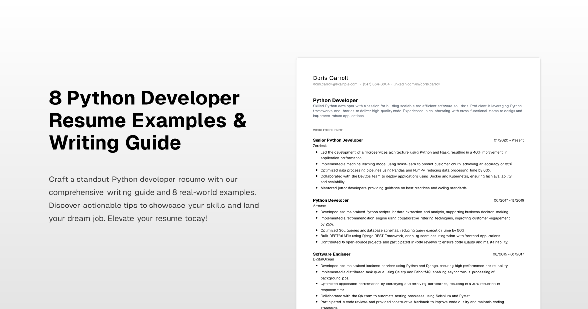 8 Python Developer Resume Examples & Writing Guide