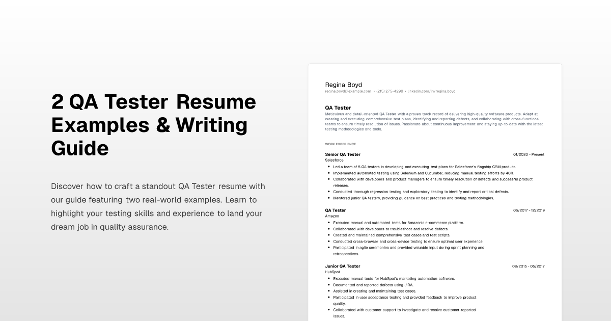 2 Qa Tester Resume Examples And Writing Guide 6558