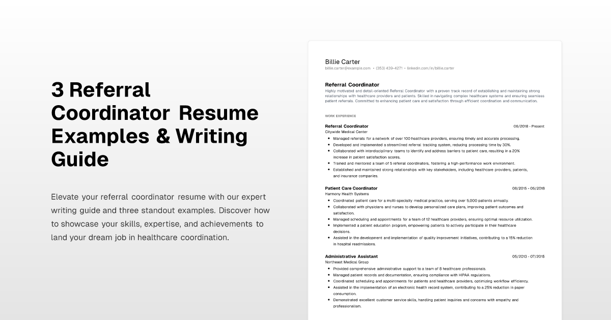 3 Referral Coordinator Resume Examples & Writing Guide