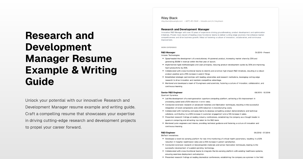 Research and Development Manager Resume Example & Writing Guide