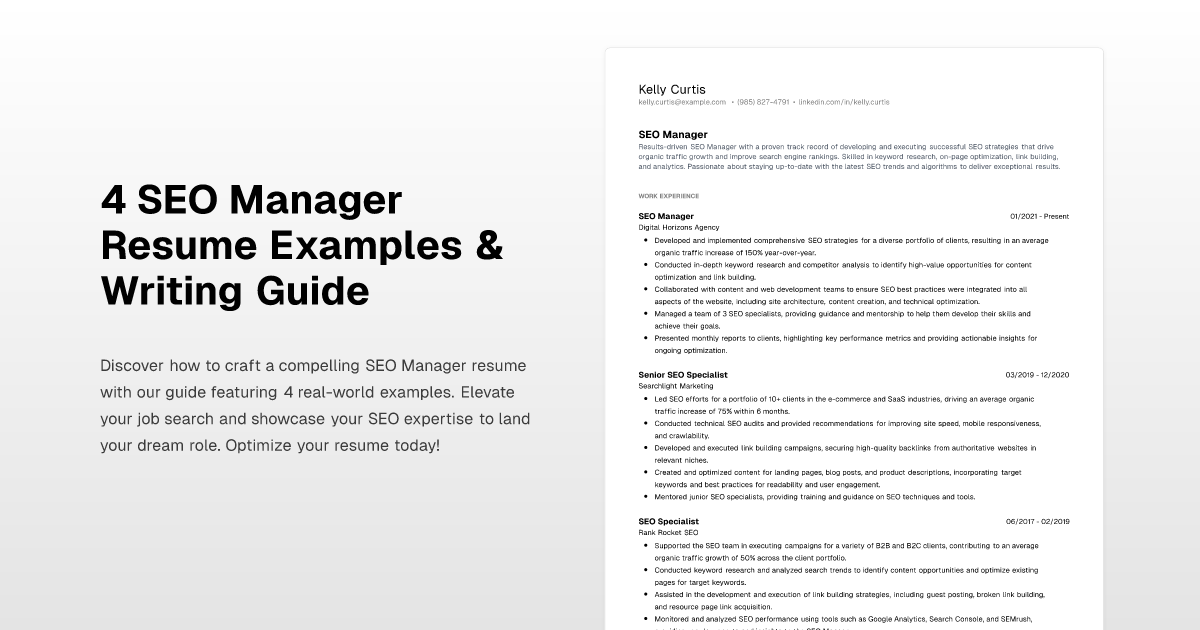4 SEO Manager Resume Examples & Writing Guide
