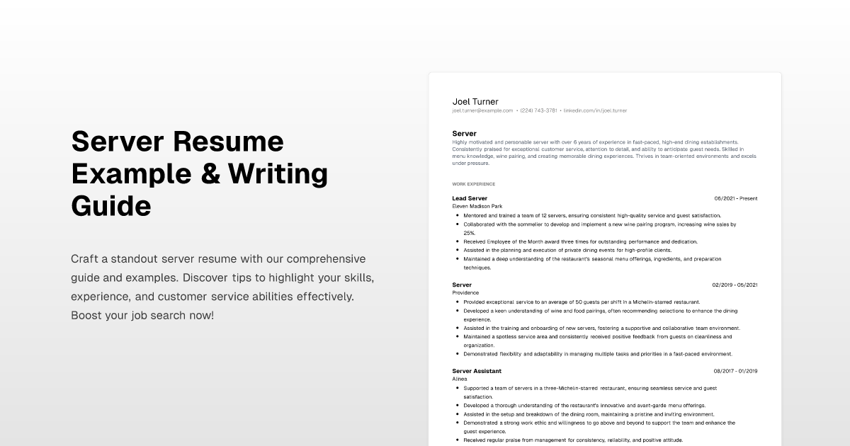 Server Resume Example amp Writing - Server
