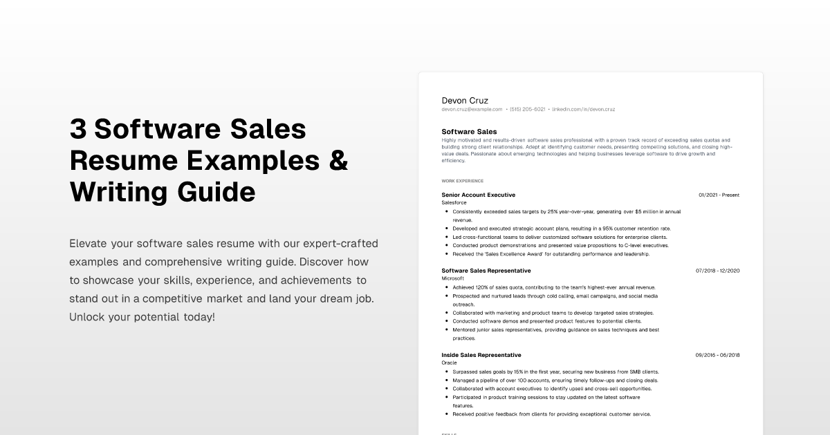 3 Software Sales Resume Examples & Writing Guide